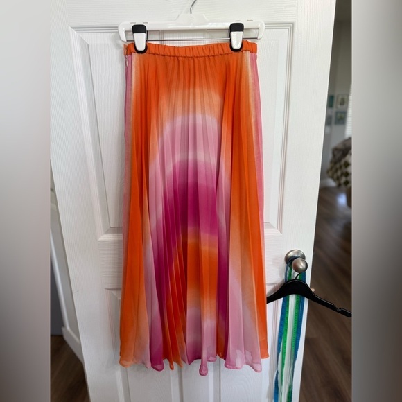 Boston Proper Maxi Ombré  Chiffon Boho Skirt Size XS Watercolor Pleat Pink Lined - Picture 3 of 7